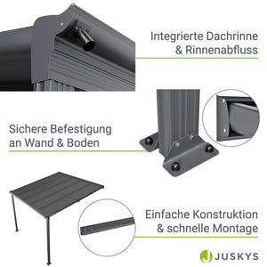 Aluminium Terrassendach Borneo 3x3m mit Doppelsteg-Platten in dunkelgrau