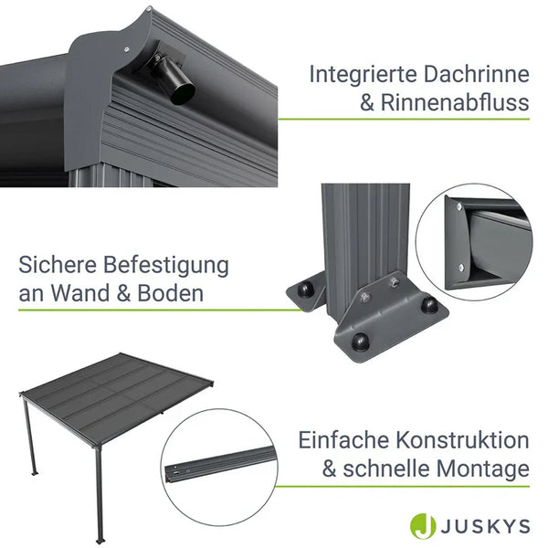 Aluminium Terrassendach Borneo 3x3m mit Doppelsteg-Platten in dunkelgrau