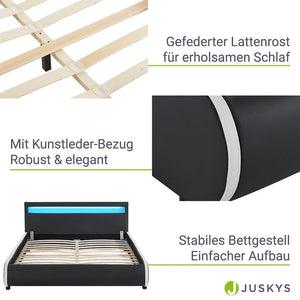 LED Polsterbett Sevilla 140 x 200 cm mit Lattenrost schwarz