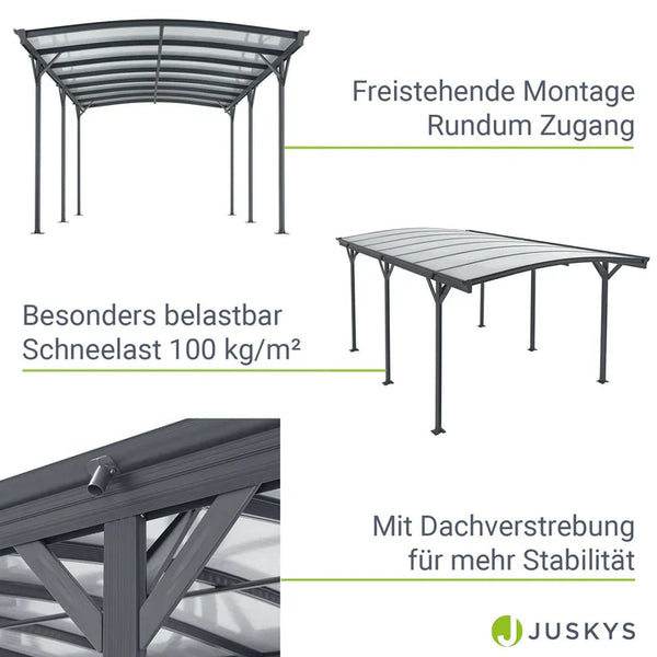 Carport mit Bogendach Stellplatz 5 x 3 m in Dunkelgrau