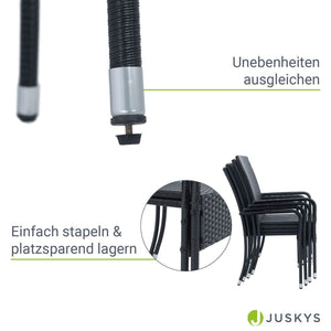 Polyrattan Gartenstühle Yoro 4er Set Schwarz
