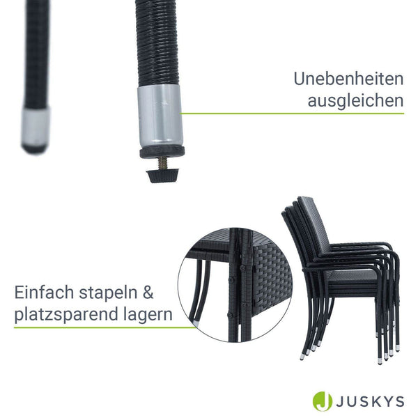 Polyrattan Gartenstühle Yoro 4er Set Schwarz