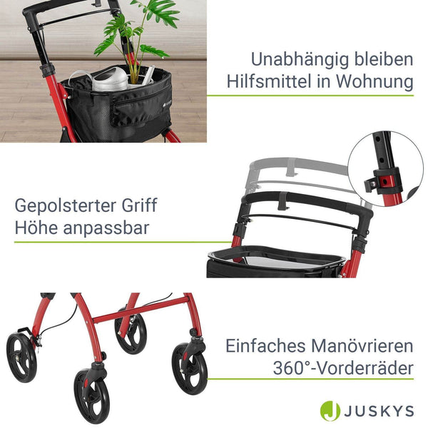 Aluminium Wohnungsrollator Aktiv - Bordeaux Rot