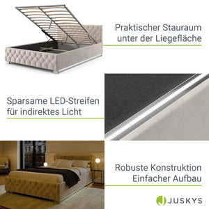 LED Polsterbett Nizza 140x200 cm Bettkasten Beige