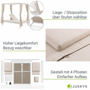 Doppel Loungebett Sonnenliege Kreta - Liege mit Dach in Weiss