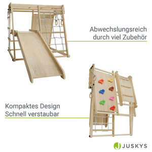 Mini Klettergerüst für Kinder mit Rutsche - Natur