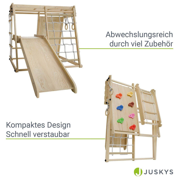 Mini Klettergerüst für Kinder mit Rutsche - Natur