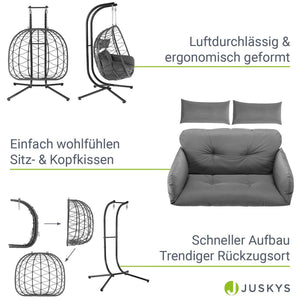 Polyrattan Doppel Hängesessel Aria mit Gestell - Grau