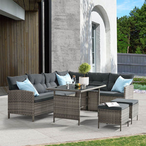 Polyrattan Lounge Manacor Gartenmöbel-Set Grau-meliert/Grau