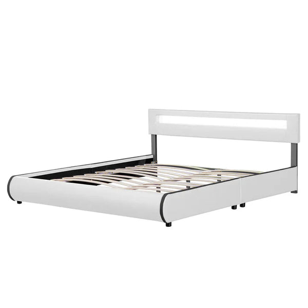 Polsterbett Sevilla 180 x 200 cm LED-Beleuchtung und Lattenrost weiss