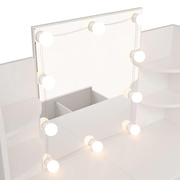 Schminktisch Bella mit LED Beleuchtung Frisiertisch mit Spiegel und viel Stauraum Weiss