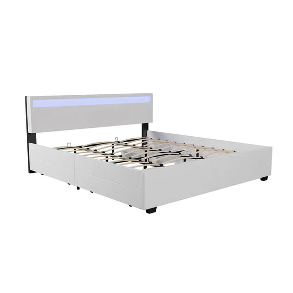 LED Polsterbett Lyon mit Bettkasten 180x200 cm mit Lattenrost weiss