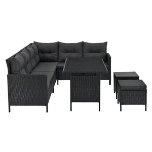 Polyrattan Lounge Manacor Gartenmöbel-Set Schwarz/Grau
