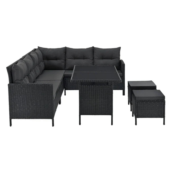Polyrattan Lounge Manacor Gartenmöbel-Set Schwarz/Grau
