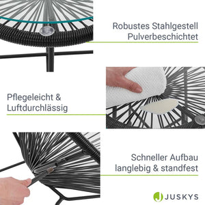 Balkonmöbel Set Ostana 3-teilig Schwarz Sitzgruppe im Retro-Design mit Tisch & 2 Sesseln
