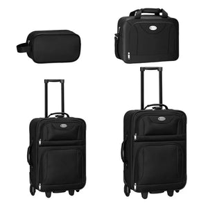 Trolley Kofferset Athen - Schwarz 5-teiliges Set mit 2 Trolleys, Umhänge- und 2 Kosmetiktaschen