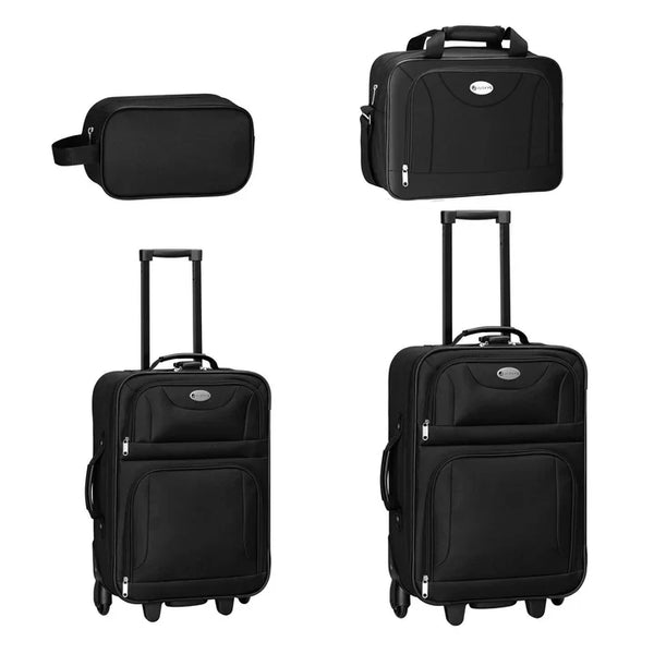 Trolley Kofferset Athen - Schwarz 5-teiliges Set mit 2 Trolleys, Umhänge- und 2 Kosmetiktaschen