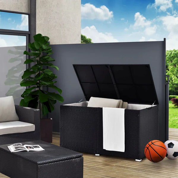 Polyrattan Auflagenbox Ikaria schwarz mit Deckel 950 Liter
