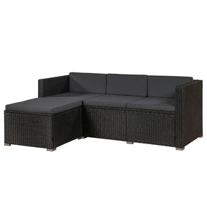 Polyrattan Lounge / Sitzgarnitur Punta Cana L schwarz mit Bezügen in Dunkelgrau