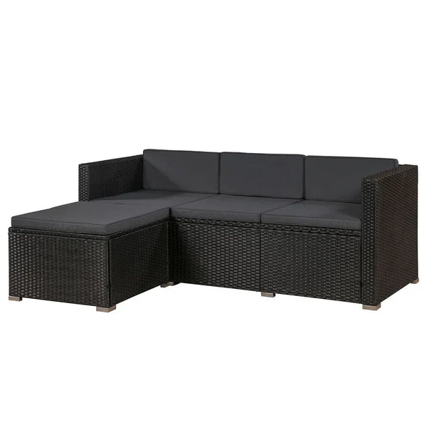 Polyrattan Lounge / Sitzgarnitur Punta Cana L schwarz mit Bezügen in Dunkelgrau