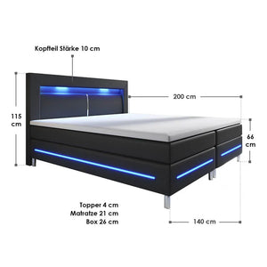 LED Boxspringbett Norfolk 140x200 schwarz