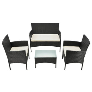 Polyrattan Sitzgruppe Fort Myers schwarz und cremeweiss Bezüge