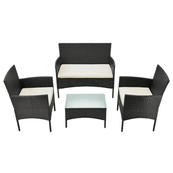 Polyrattan Sitzgruppe Fort Myers schwarz und cremeweiss Bezüge