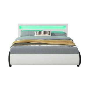 LED Polsterbett Sevilla 140 x 200 cm Lattenrost weiss