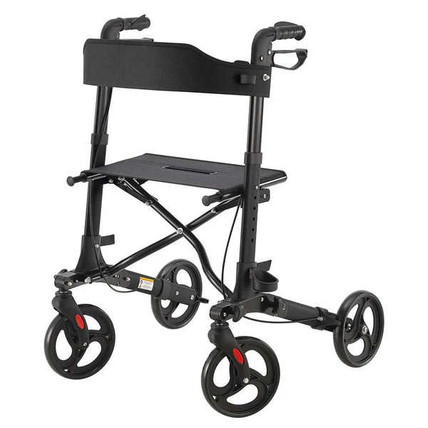 Aluminium Rollator Vital klappbar mit Sitzfläche & Einkaufstasche in schwarz