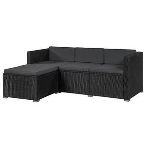 Polyrattan Lounge Punta Cana Sitzgarnitur Schwarz Grau