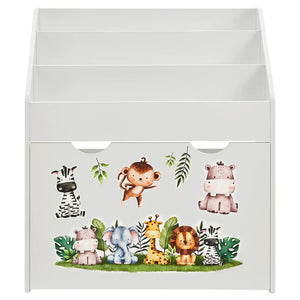 Kinder Bücherregal Weiss aus Holz 3 Fächer + 1 Kiste