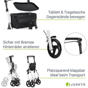 Aluminium Wohnungsrollator Aktiv - Weiss Schwarz