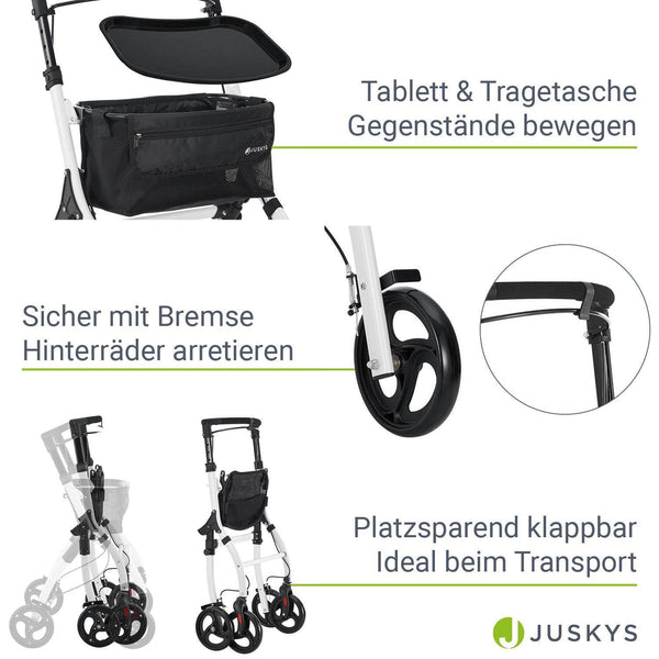 Aluminium Wohnungsrollator Aktiv - Weiss Schwarz