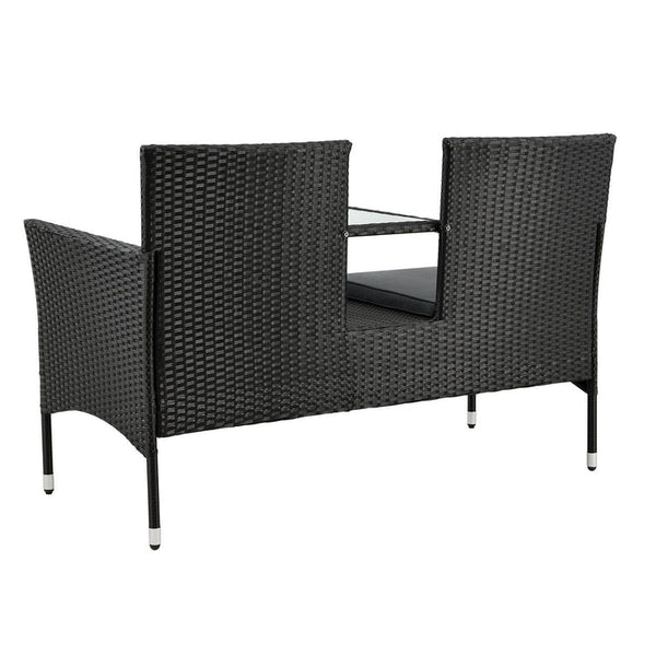 Polyrattan Gartenmöbel Sitzgruppe Monaco in schwarz und dunkelgraue Bezüge