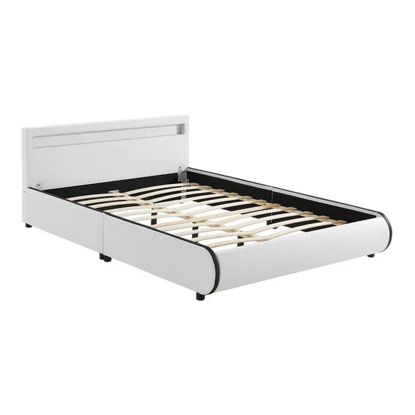 LED Polsterbett Sevilla 140 x 200 cm Lattenrost weiss