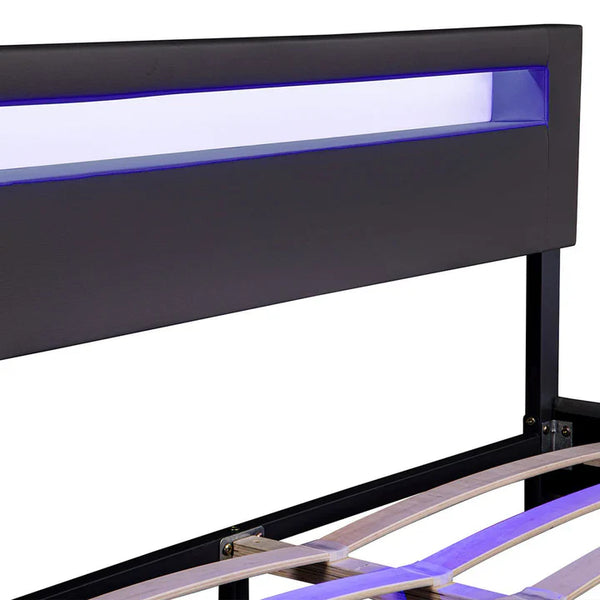 LED Polsterbett Paris mit Lattenrost 160x200 cm - schwarz