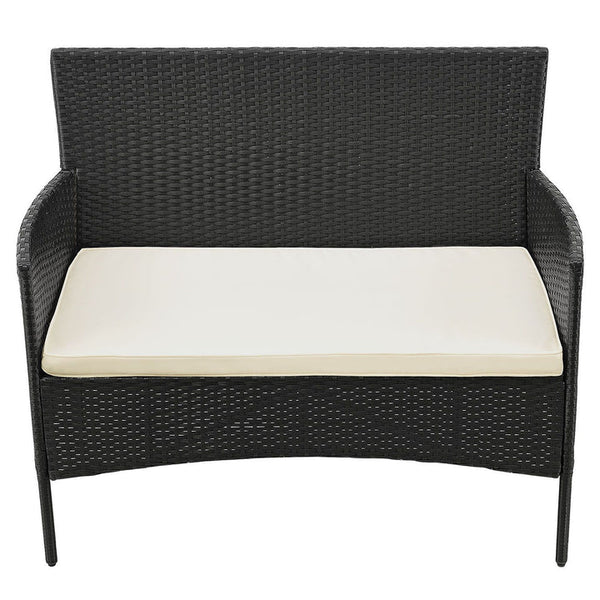 Polyrattan Sitzgruppe Fort Myers schwarz und cremeweiss Bezüge