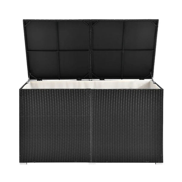 Polyrattan Auflagenbox Ikaria schwarz mit Deckel 950 Liter