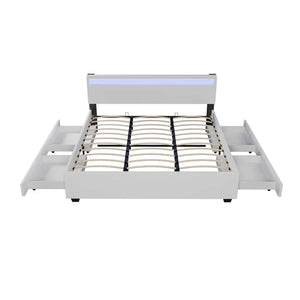 LED Polsterbett Lyon mit Bettkasten 180x200 cm mit Lattenrost weiss