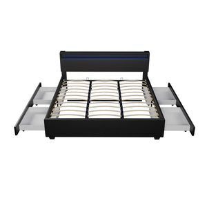 Polsterbett Lyon mit Bettkasten 180 x 200 cm LED-Beleuchtung und Lattenrost schwarz