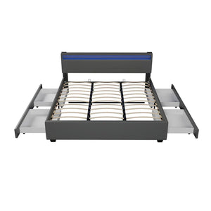 LED Polsterbett Lyon mit Bettkasten 180 x 200 cm - dunkelgrau
