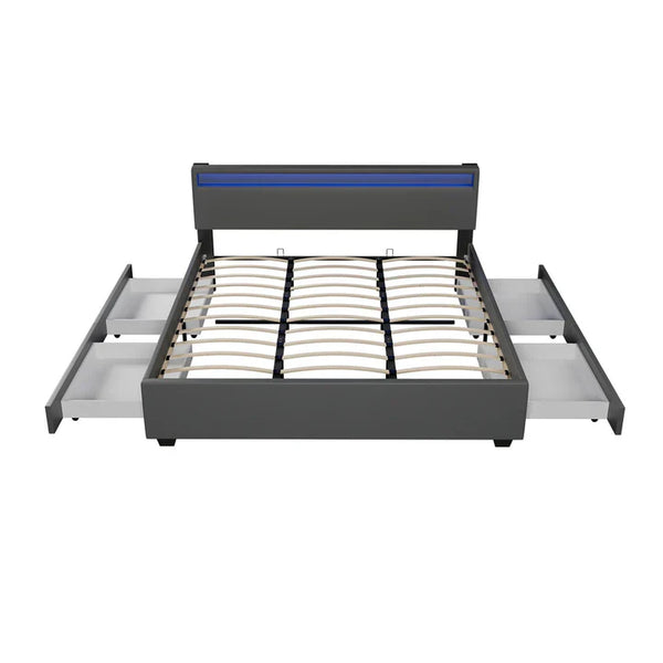 LED Polsterbett Lyon mit Bettkasten 180 x 200 cm - dunkelgrau