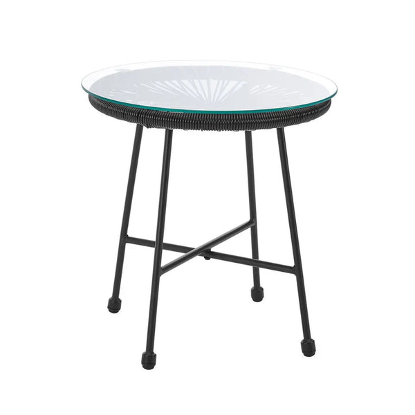 Balkonmöbel Set Ostana 3-teilig Schwarz Sitzgruppe im Retro-Design mit Tisch & 2 Sesseln