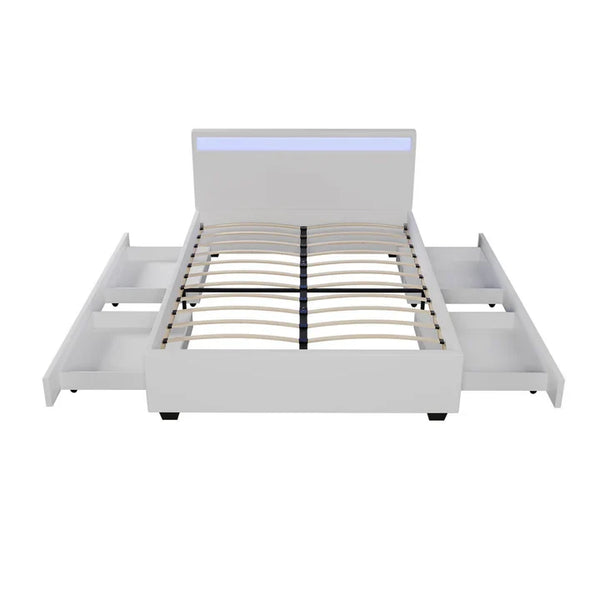 LED Polsterbett Lyon mit Bettkasten 140 x 200 cm - weiss