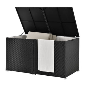 Polyrattan Auflagenbox Ikaria schwarz mit Deckel 950 Liter