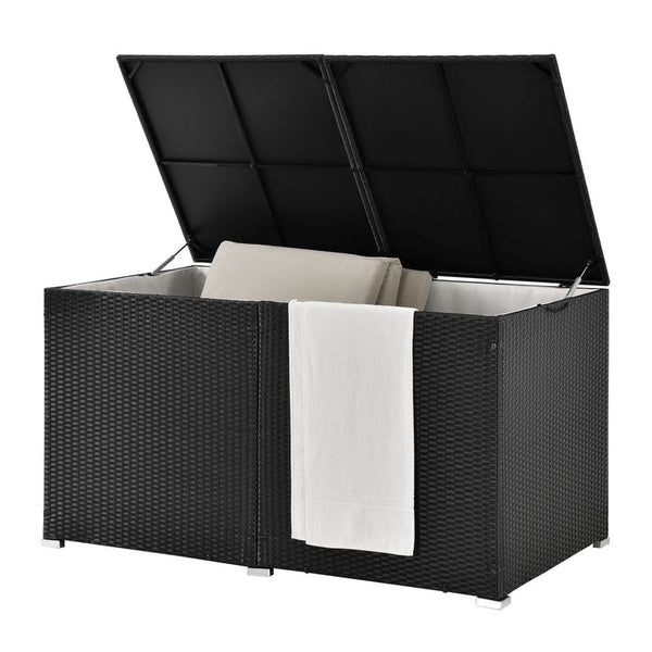 Polyrattan Auflagenbox Ikaria schwarz mit Deckel 950 Liter