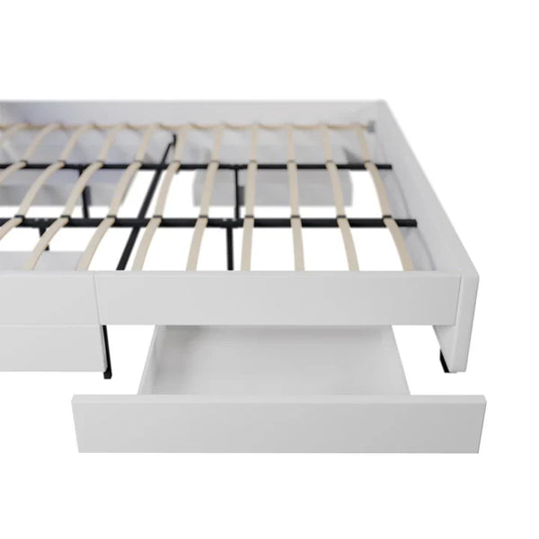 LED Polsterbett Lyon mit Bettkasten 180x200 cm mit Lattenrost weiss