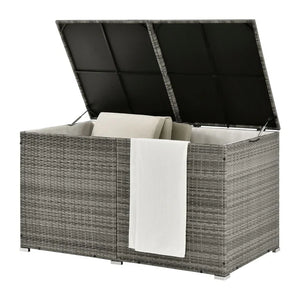 Polyrattan Auflagenbox Ikaria grau mit Deckel 950 Liter
