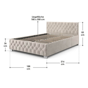 LED Polsterbett Nizza 180x200 cm Bettkasten Beige