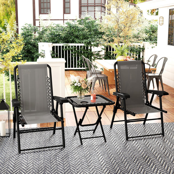 Bistro Set 3-teilig klappbar wetterfest für Garten Balkon dunkelgrau
